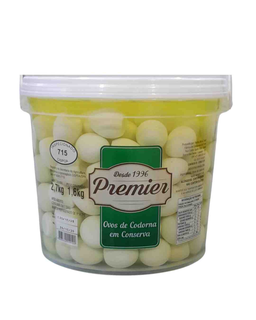 Ovo de Codorna Balde Premier 1,6kg